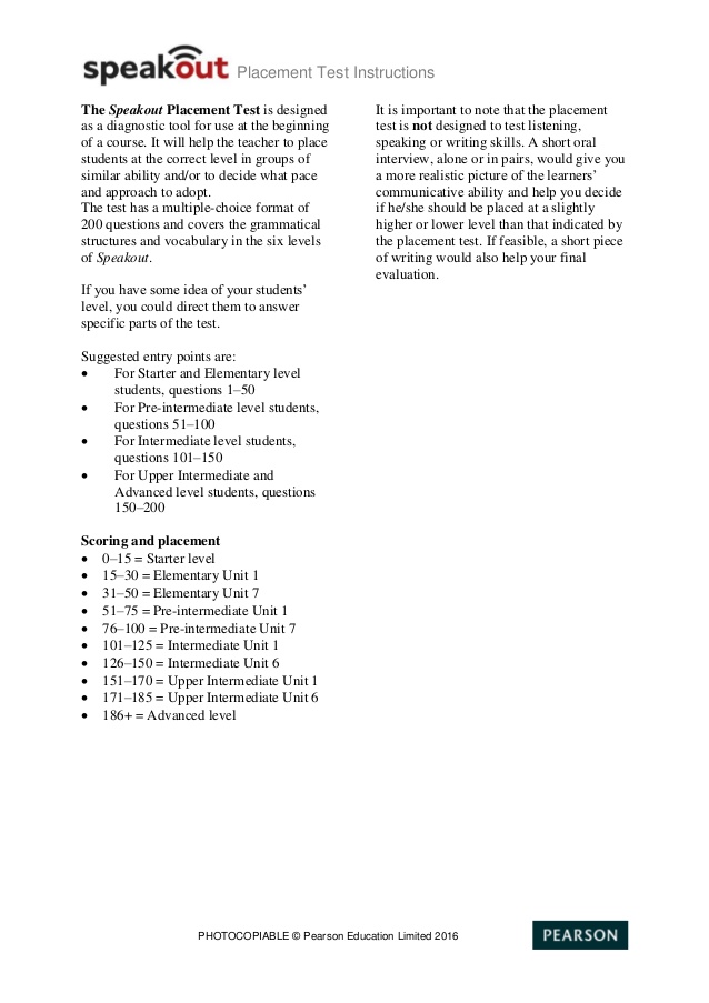 speakout elementary tests pdf